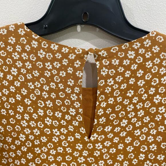 DRESS FORUM LA | Mustard White Floral Balloon Sleeve Dress Tiered | Size S - Picture 4 of 14